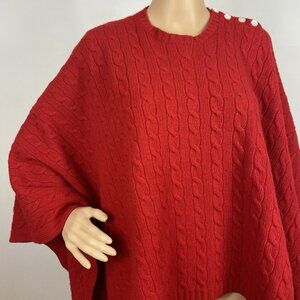 Vtg Ralph Lauren Blue Label Wool Cashmere Poncho Sweater 48 x 23” Cable Knit